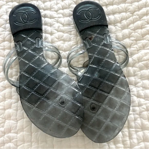 CHANEL Camellia Blue Jelly Thong Sandal, size 38 - Picture 3 of 4